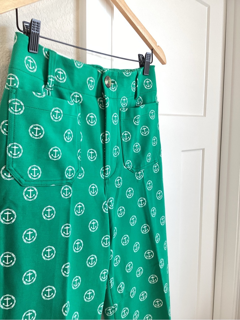 ⚓️Anthropologie Colette Pants Maeve Cropped Wide-Leg Ponte New Green Anchor - Picture 8 of 14